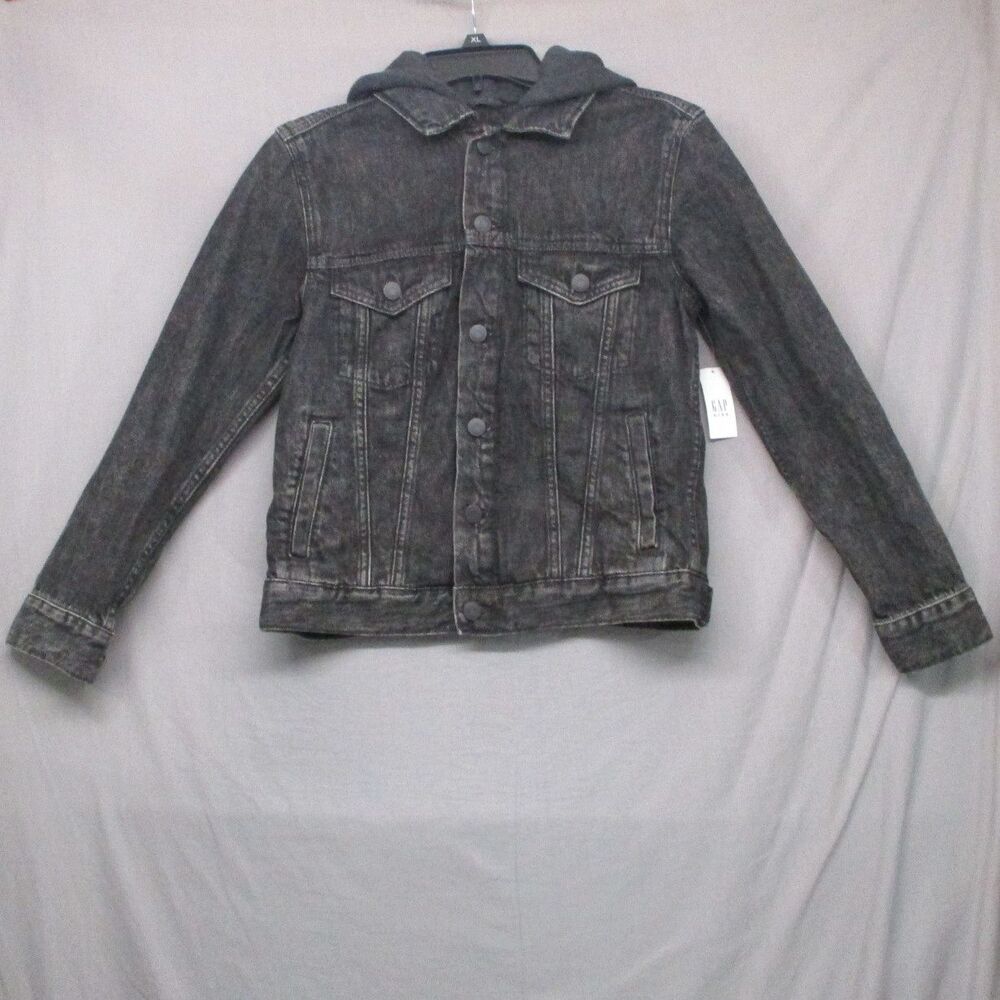 Gap Washed Black Denim Jacket With‎ Hood Unisex Size Extra Large